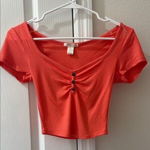 Red Cropped Top with Button Detail